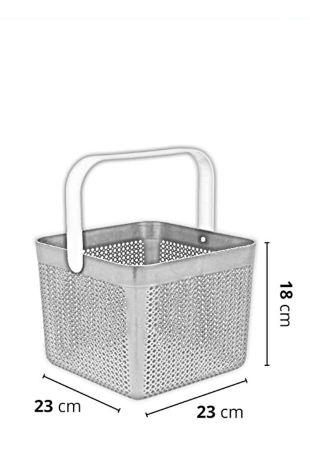 Ahşap Saplı Örgü Desenli Plastik Sepet – 24x24x18 cm, Çok Amaçlı Düzenleyici